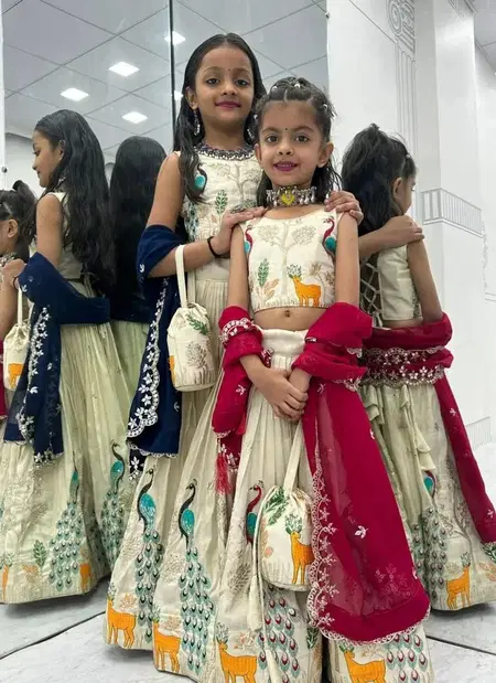 Ajd 8194 Pure Tissue Silk Embroidery Work Kids Wear Wholesalers In Delhi